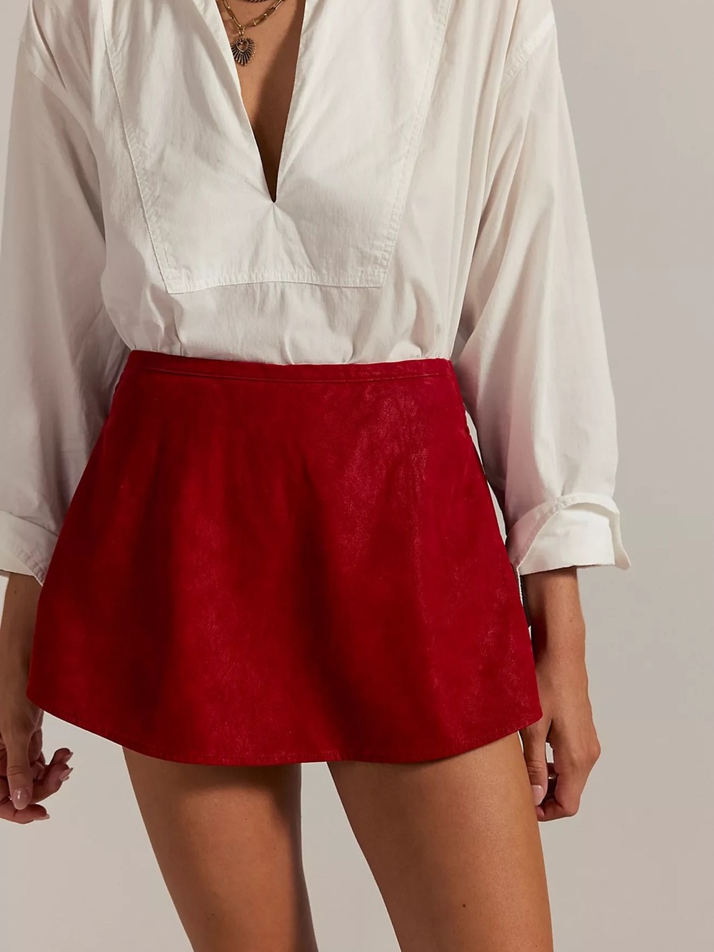 We The Free People Womens Faux Leather Skort Skirt Red Size L NWT